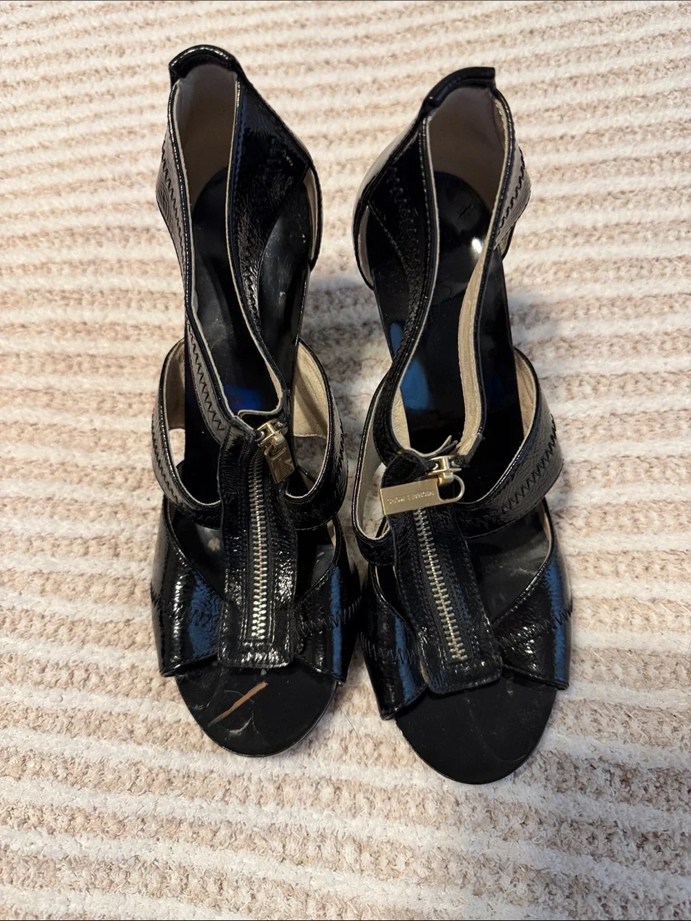 Michael Kors Black Patent Leather Zipper Peep-Toe Heels
